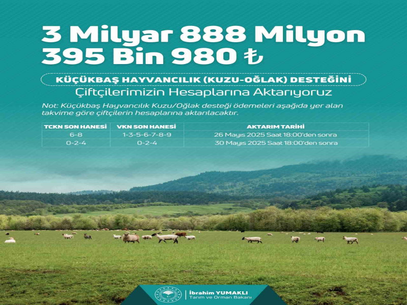  "Küçükbaş hayvancılık destek ödemesini çiftçilerimizin hesaplarına aktarıyoruz"
